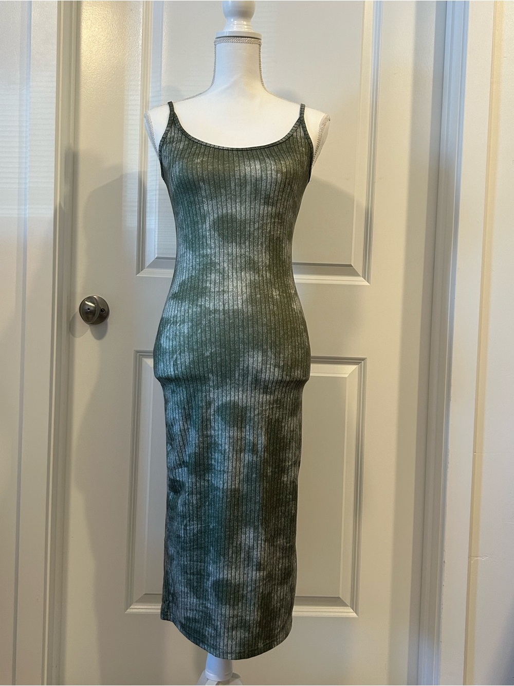 SHEIN Green Tie-Dye Ribbed Midi Slip Dress